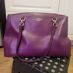 Coach Purple Leather Tote Bag